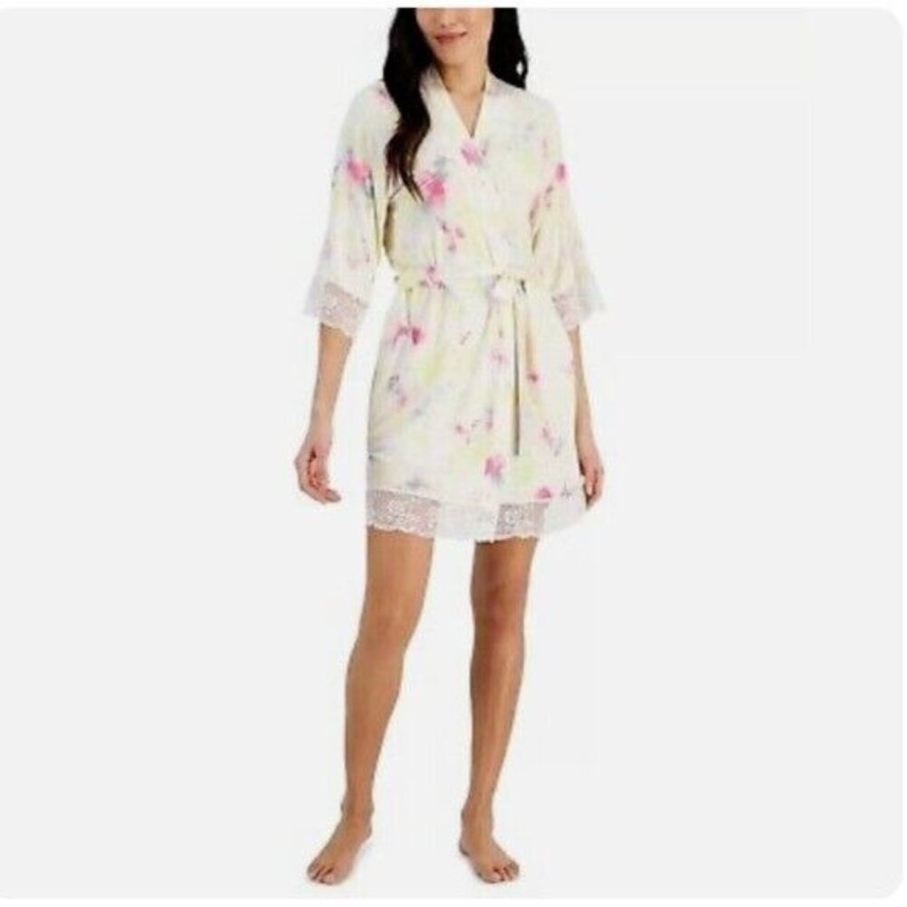 INC International Concepts Womans Large Lace-Trim Wrap Robe Tie Dye New $60